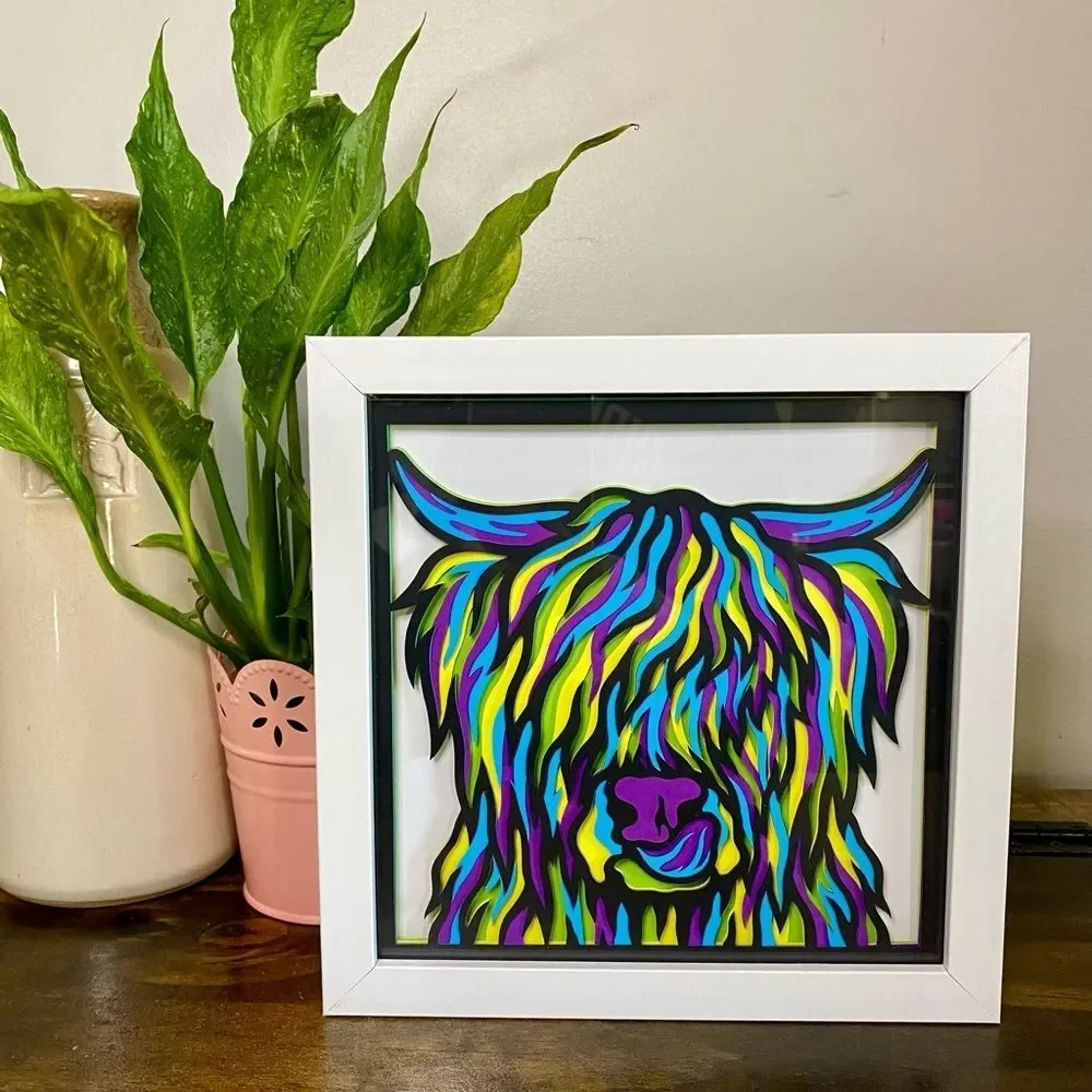 3D Highland Cow Multicolor Shadowbox